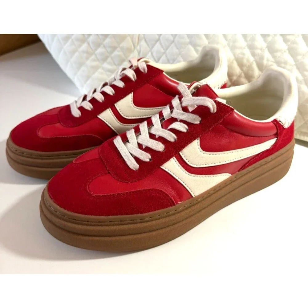 Womens Sneakers Steve Madden  Red  Suede Leather Upper / Platform Sole, Size 9M
